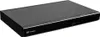 A black Panasonic DVD player is shown from a slightly elevated side angle against a white background. Voir les images du produit