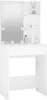 A white vanity table with a mirror and shelves. Produktbild-Vorschau