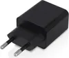 A black dual USB power adapter with two prongs for a European outlet. Produktbild-Vorschau