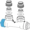 An exploded diagram showing the assembly of a radiator valve. Produktbild-Vorschau