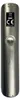 The back of a silver remote control with various markings. Produktbild-Vorschau