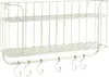 A white metal wall shelf with two tiers and six hooks. Náhľad obrázku produktu