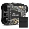 A camouflage laser rangefinder with a black carrying pouch is shown against a white background. Produktbild-Vorschau