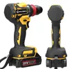 A product shot of a cordless drill with its battery pack, shown from two different angles. Produktbild-Vorschau