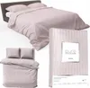 A collage of a pink striped bedding set, including a duvet and pillows, and a packaged duvet cover. Náhľad obrázku produktu