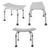 Three views of a white shower stool with adjustable legs against a white background. Produktbild-Vorschau