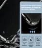 A clear phone case is shown with graphics and text highlighting its protective features. Produktbild-Vorschau