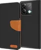 A black flip case for a Xiaomi Redmi Note 13 Pro 5G phone, with a brown leather accent and a small brown logo on the front cover. The phone's camera module is visible on the right side. Produktbild-Vorschau