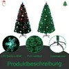 Two artificial Christmas trees are displayed, one green and one black with colorful lights, along with close-up views of the tree's material, lights, and stand. Text describes product features. Voir les images du produit