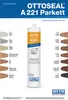 A product advertisement for Ottoseal A 221 Parkett sealant, featuring a tube of the product and color swatches. Produktbild-Vorschau