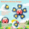 A marketing image showcasing a baby toy with text descriptions and close-up views of its features. Produktbild-Vorschau