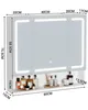 A white bathroom cabinet with a mirror and LED lighting, displaying various toiletries on a shelf below. Voir les images du produit