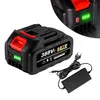 A black battery pack and its charger are shown on a white background. Produktbild-Vorschau