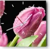 Wanduhr - Quadrat - Glasuhr - Tulpe Blumen Tau - 30x30cm - Produktbild-Vorschau 1