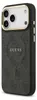 A black phone case with a gold trim around the camera cutout, featuring the GUESS logo and a repeating pattern. Anteprima dell’immagine prodotto