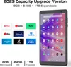 A tablet is shown next to logos of various streaming services and app icons, with text detailing its specifications. Voir les images du produit