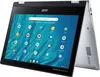 A 2-in-1 convertible laptop is shown in a diagonal view, with its screen open and displaying the Chrome OS interface. Anteprima dell’immagine prodotto