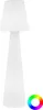A white floor lamp with a conical base and shade, shown on a white background. A color wheel graphic is present in the bottom right corner. Anteprima dell’immagine prodotto