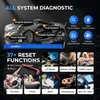 A collage of images showcasing a car diagnostic tool and its features, including system diagnostics and reset functions. Produktbild-Vorschau