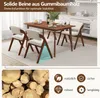A dining table and chairs set in a room, with a close-up of wood logs and feature icons below. Voir les images du produit