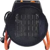 A front view of an electric heater with a black mesh grill and orange legs. Voir les images du produit