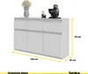A white dresser with decorative items on top, shown with dimensions indicated. Produktbild-Vorschau