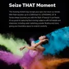 A dancer is captured mid-motion, surrounded by clouds of colorful powder, with marketing text above. Produktbild-Vorschau