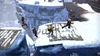 A group of people navigating a snowy, treacherous environment with wooden platforms and icy cliffs. Produktbild-Vorschau