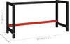 A black metal workbench frame with a red support bar, shown with dimensions indicated by text overlays. Podgląd zdjęcia produktu