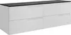 A white and black bathroom vanity with four drawers and a black countertop is shown against a white background. Produktbild-Vorschau