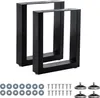 Two black metal table legs are shown against a white background, along with a collection of screws and washers. Produktbild-Vorschau