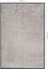 A rectangular rug with a textured, speckled gray surface, framed by a thin black border. Dimensions are indicated by text labels. Voir les images du produit