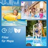 Collage of children enjoying water activities, with text and icons related to filters. Produktbild-Vorschau