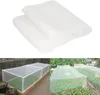 A collage showing a white mesh fabric and two examples of it being used as protective covers for garden beds. Náhled obrázku produktu