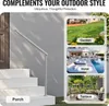 A handrail is shown installed on outdoor stairs, with smaller images depicting its use in a garden, by a pool, and on a terrace. Podgląd zdjęcia produktu
