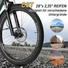 A close-up of an e-bike wheel with marketing text and illustrative circular images of different terrains. Produktbild-Vorschau
