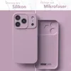 A split image showing two views of a purple phone case, one with the phone inside and one showing the interior. Produktbild-Vorschau