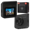 A collage of a dashcam, its packaging, and a close-up of the dashcam lens. Podgląd zdjęcia produktu