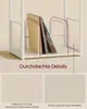 Close-up of a white shelf unit with books, highlighting details with dashed lines and text. Produktbild-Vorschau