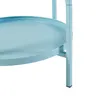A close-up view of a light blue metal plant stand with two round shelves. Voir les images du produit