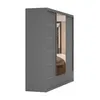 A gray sliding door wardrobe with a mirror on one of the doors, shown from a side angle. Voir les images du produit