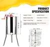 A stainless steel honey extractor with a red and yellow crank, shown with product specifications and dimensions. Podgląd zdjęcia produktu