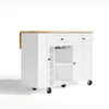 A white kitchen cart with a wooden countertop is shown against a white background. Podgląd zdjęcia produktu