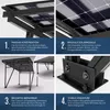 A collage of four images showcasing the features of a solar carport, with text descriptions for each feature. Anteprima dell’immagine prodotto