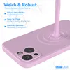 A pink phone case with a liquid-like substance pouring onto it, creating ripples. Text describes the features of the case. Produktbild-Vorschau