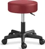 A red rolling stool with a black base and silver pedestal, set against a white background. Produktbild-Vorschau