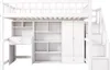 A white loft bed with integrated desk, shelves, and wardrobe, shown against a white background. Podgląd zdjęcia produktu