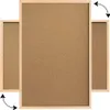 Three corkboards with natural wood frames are shown. The largest board is in the center, with two smaller boards flanking it on either side. Arrows indicate that the side boards can be moved. Podgląd zdjęcia produktu