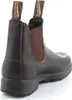 A close-up, rear-facing view of a brown leather Blundstone boot against a white background. Produktbild-Vorschau