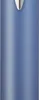 A close-up shot of the top part of a blue pen with a silver tip. Produktbild-Vorschau